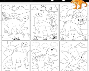 Dinosaur Coloring Pages – Preschool Activity Pack (6 Printable Sheets)