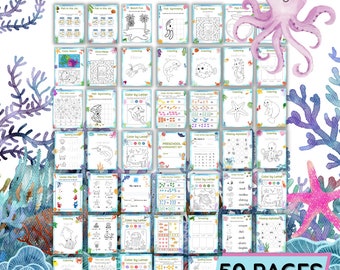 Kit d'activités préscolaires Sous la mer, Impressions sur le thème de l'océan, Activités avec les animaux marins, Unité animaux marins, Feuilles d'exercices d'été pour enfants