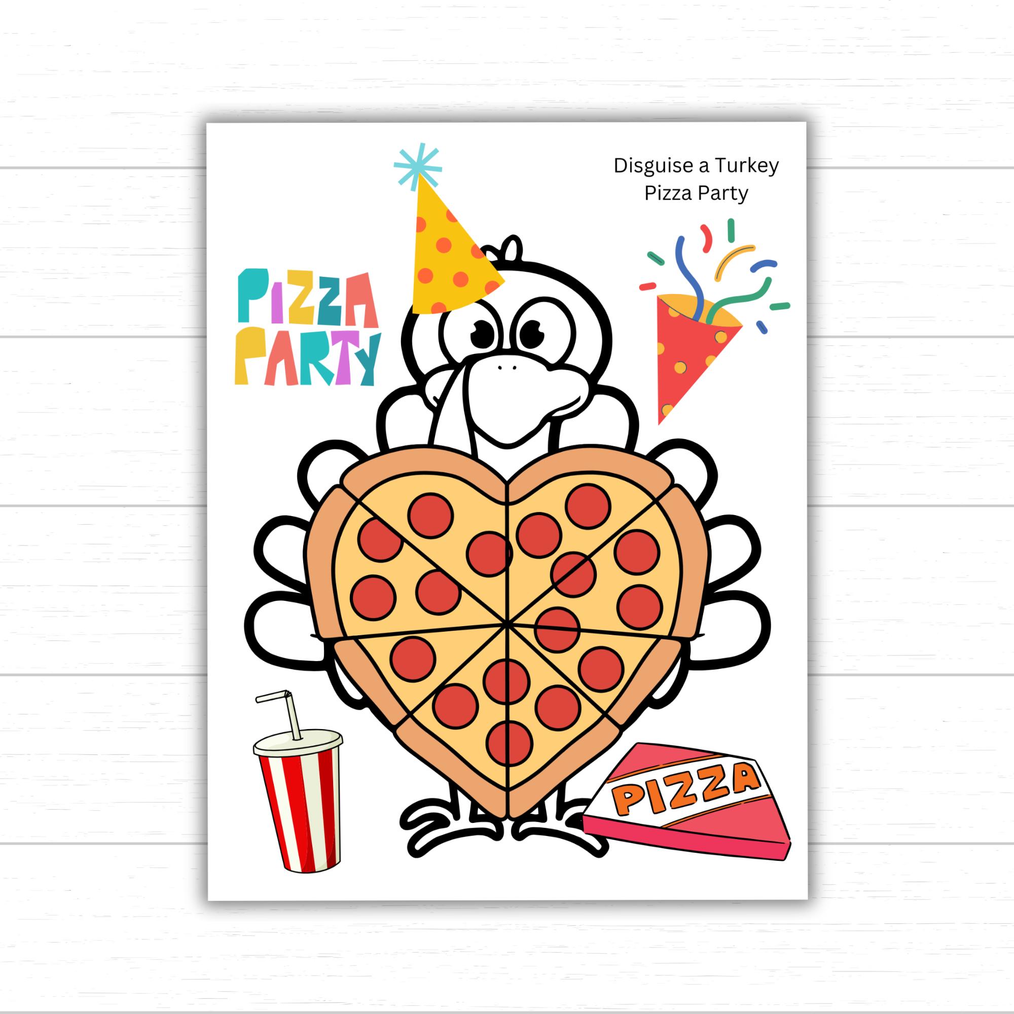 disguise a turkey pizza party, pizza turkey, turkey disguise