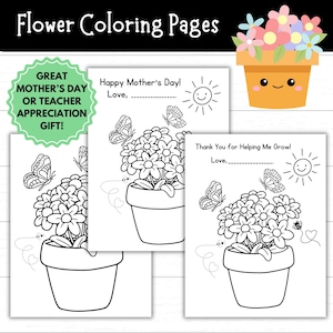 Coloriages de fleurs à imprimer, carte de fête des mères, cadeau de remerciement pour un enseignant, cartes à colorier à imprimer, carte Merci de m'avoir aidé à grandir