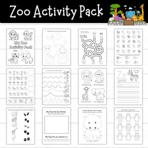 Zoo Activity Pack Printable for Preschool and Kindergarten, Printable Animal Worksheets, Educational Coloring Pages, Homeschool Busy Book