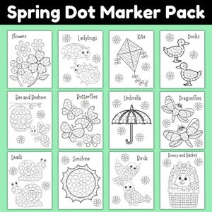 Spring Dot Dauber Activity Pack for Preschool Kids, 12 Printable Dot Marker Worksheets, Fine Motor Coloring Pages, Classroom or Home Use