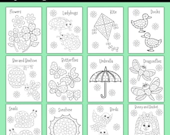 Spring Dot Dauber Activity Pack for Preschool Kids, 12 Printable Dot Marker Worksheets, Fine Motor Coloring Pages, Classroom or Home Use