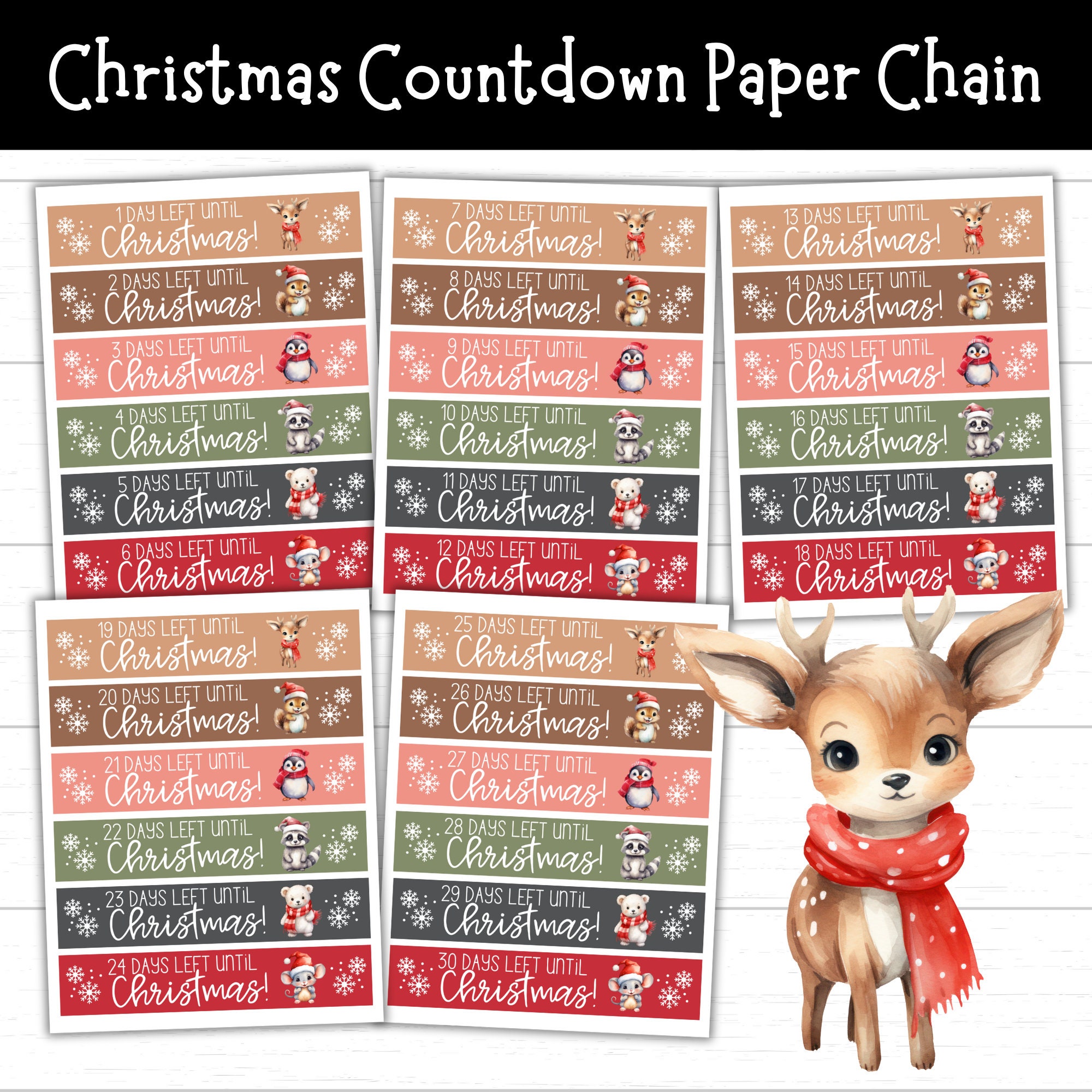 christmas-countdown-paper-chain-30-day-christmas-countdown-christmas-countdown-printables-printable-paper-chains-cute-animal-paper-chain-etsy