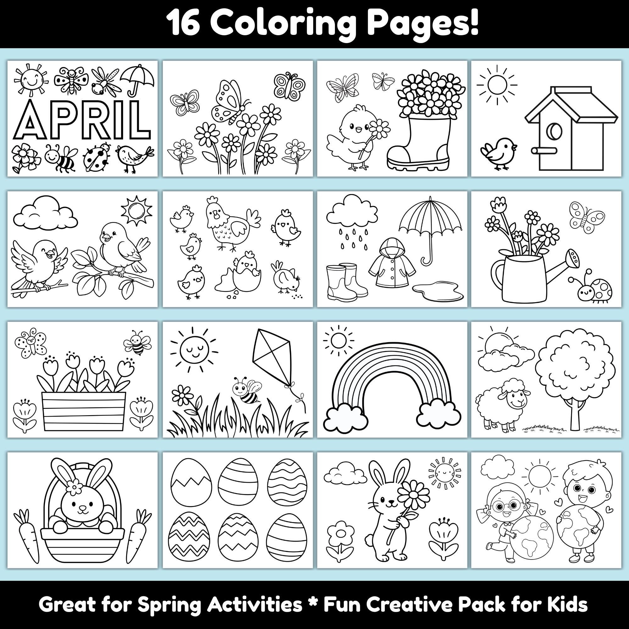 April Coloring Pages for Kids Printable | Spring Coloring Sheets ...