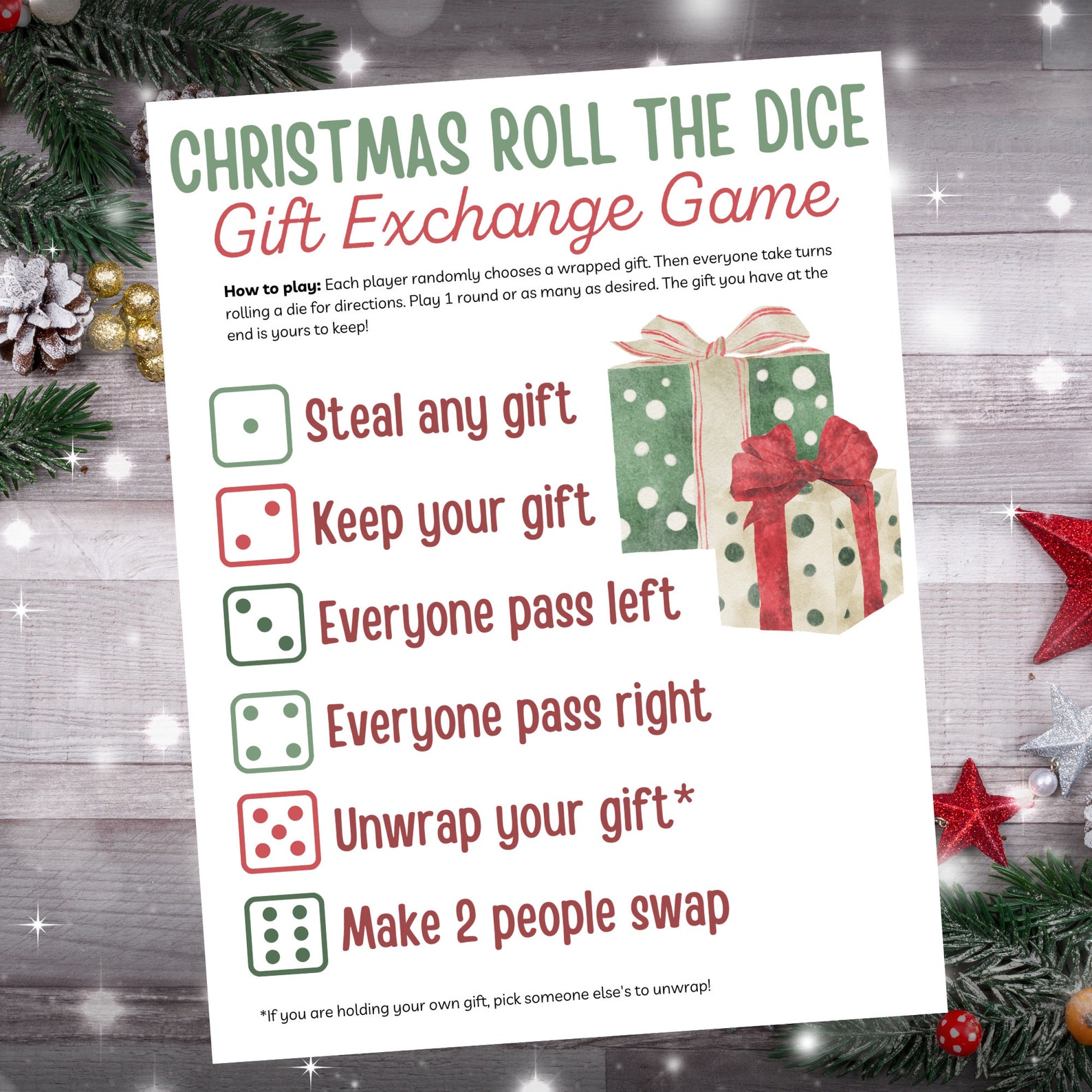 Christmas Gift Exchange Dice Game Holiday Christmas Party Games Roll