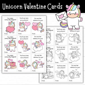 Cartões de Dia dos Namorados de Unicórnio para Imprimir, Cartões de Unicórnio para Imprimir, Troca de Sala de Aula, Imprimíveis de Fevereiro, Lembrancinhas de Festa, Etiquetas de Presente, Fofo, PDF
