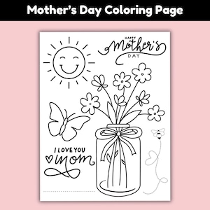 Desenho para colorir do Dia das Mães, Cartão para colorir imprimível para a mamãe, Presente de Dia das Mães feito à mão pelos filhos, Artesanato infantil para o Dia das Mães, Atividade para sala de aula imagem 1