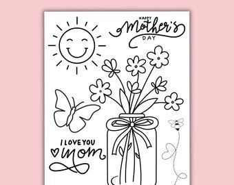 Mother’s Day Coloring Page, Printable Coloring Card for Mom, DIY Mother’s Day Gift from Kids, Kids Mother’s Day Craft, Classroom Activity