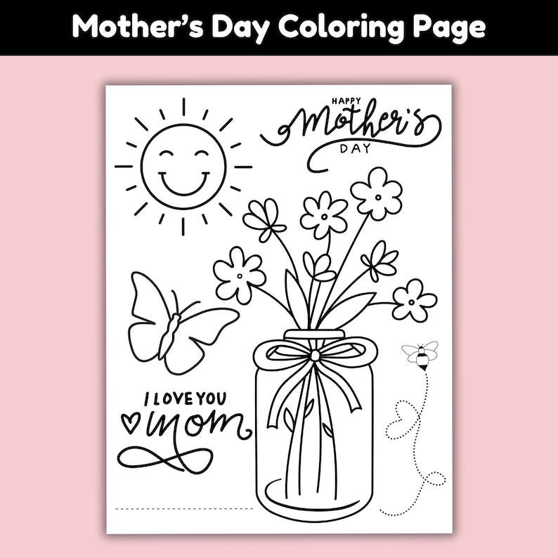 Desenho para colorir do Dia das Mães, Cartão para colorir imprimível para a mamãe, Presente de Dia das Mães feito à mão pelos filhos, Artesanato infantil para o Dia das Mães, Atividade para sala de aula imagem 1