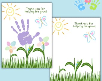 Obrigado por me ajudar a crescer - Artesanato com impressão de mão, Presente de Dia das Mães dos filhos, Arte floral imprimível para agradecimento aos professores, Lembrança faça você mesmo, PDF