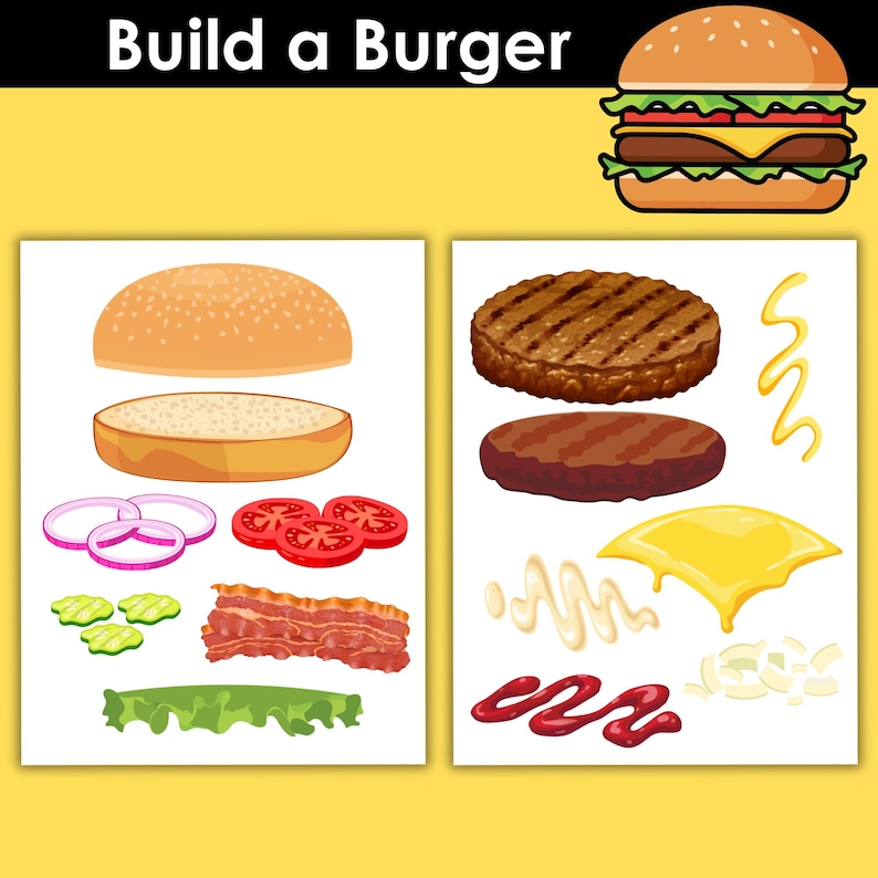Build a Burger Printable Set, Hamburger Pretend Play, Craft for Kids ...