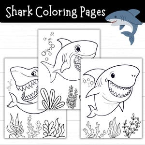 Printable Shark Coloring Pages for Kids, Ocean Themed Coloring Sheets, Easy Shark Activity for Preschool and Kindergarten, Instant Download