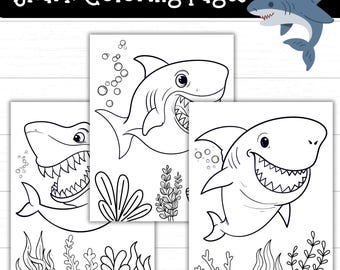 Printable Shark Coloring Pages for Kids, Ocean Themed Coloring Sheets, Easy Shark Activity for Preschool and Kindergarten, Instant Download