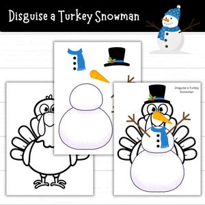 Disguise a Turkey Snowman, Snowman Turkey, Printable Outfit, Turkey in Disguise Idea, Thanksgiving Activity, Printable Turkey Project, Idea