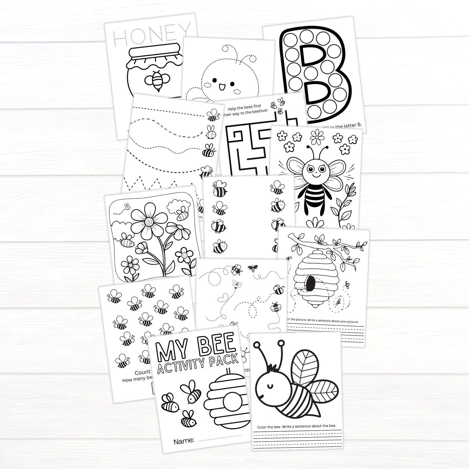 Printable Bee Activity Pack for Kids, Spring Worksheets, Coloring Pages ...