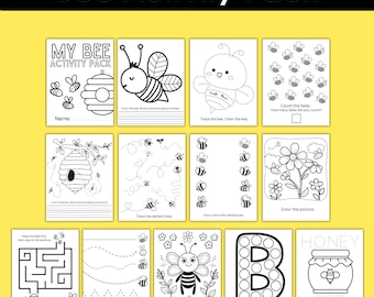 Printable Bee Activity Pack for Kids, Spring Worksheets, Coloring Pages, Learning Games, Preschool & Early Elementary Activities, Digital