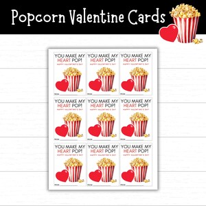 Popcorn-Valentinstagskarten, du machst mein Herz Pop-Valentinstagskarten, druckbare Valentinstagskarten, druckbare Popcorn-Valentinstagskarten