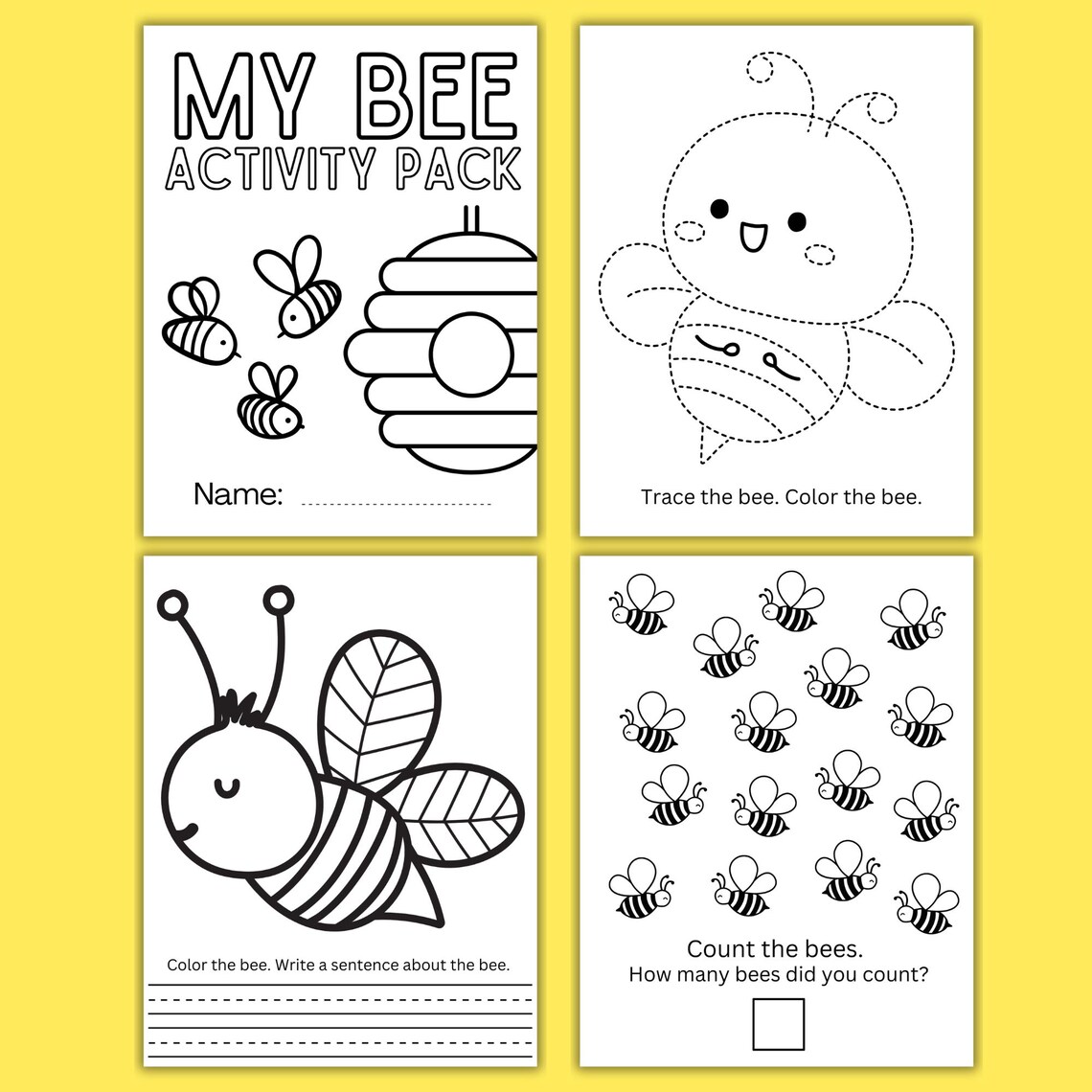 Printable Bee Activity Pack for Kids, Spring Worksheets, Coloring Pages ...