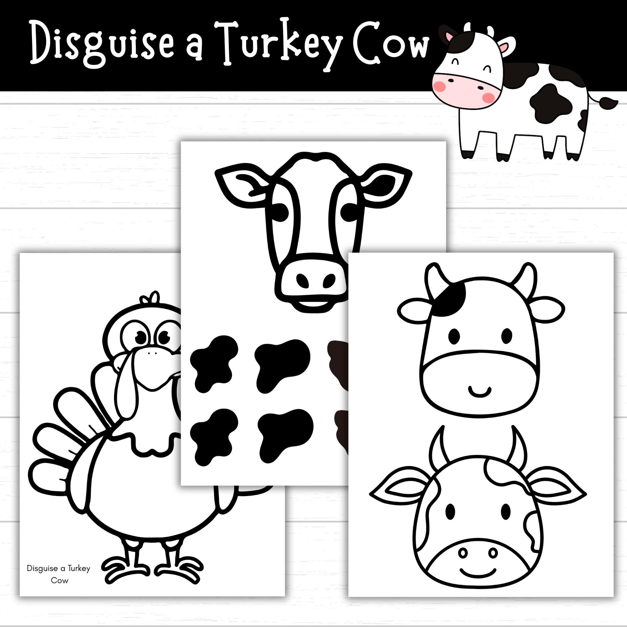 disguise a turkey cow craft, printable thanksgiving activity for