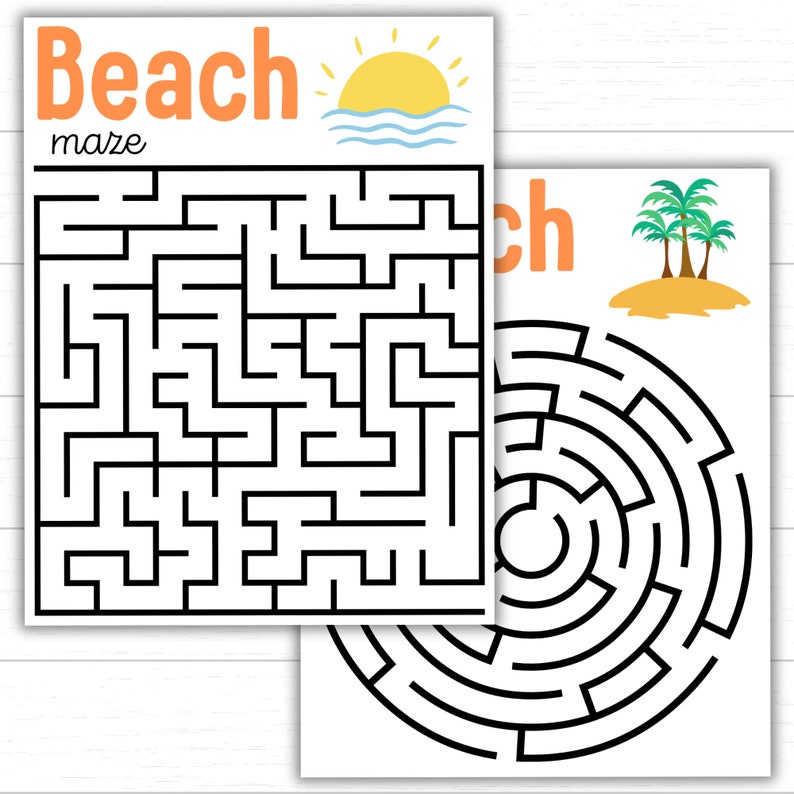 Beach Mazes for Kids, Summer Mazes, Printable Mazes, Printable Summer ...