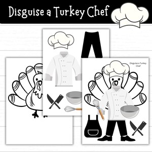 Disguise a Turkey Chef, Chef Turkey, Printable Outfits, Turkey in Disguise Project, Thanksgiving Activity, Turkey Ideas, Turkey Printables