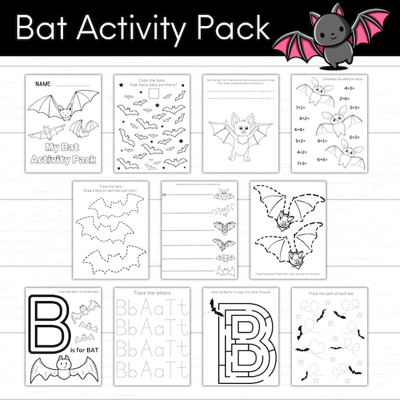 Bat activity pack printable, bat worksheets, bat unit, bat learning set,  printable bat activities, halloween printable, halloween worksheet - etsy