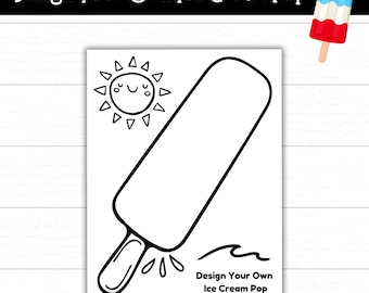 Disegna il tuo ghiacciolo personalizzato - Pagina da colorare stampabile / Lavoretto estivo a tema gelato per bambini / Attività creativa fai da te da colorare in PDF