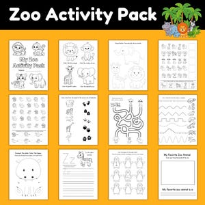 Zoo Activity Pack Printable for Preschool and Kindergarten, Printable Animal Worksheets, Educational Coloring Pages, Homeschool Busy Book