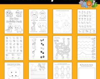 Zoo Activity Pack Printable for Preschool and Kindergarten, Printable Animal Worksheets, Educational Coloring Pages, Homeschool Busy Book