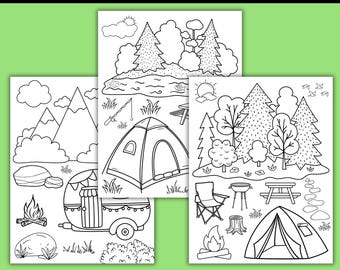 Camp Activity Coloring Pages for Kids Printable | Camping Coloring Sheets | Summer Camp Activity | Tent Camper Coloring Pages