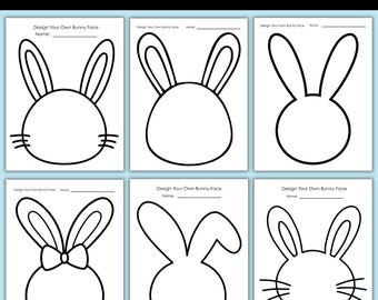 Design Your Own Bunny Face Printable, Easter Bunny Craft for Kids, Spring Coloring Activity, Preschool Classroom Art, Instant Download