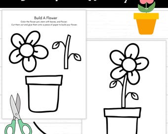 Build a Flower Craft Printable for Kids, Cut and Paste Flower Activity, Spring Preschool Worksheet, Parts of a Plant Craft, Spring Activity