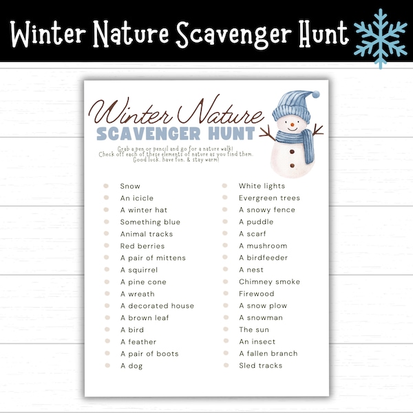 Winter Nature Scavenger Hunt, Winter Printables for Kids, Outdoor Winter Activities For Kids, Winter Games for Kids, Winter Seek and Find