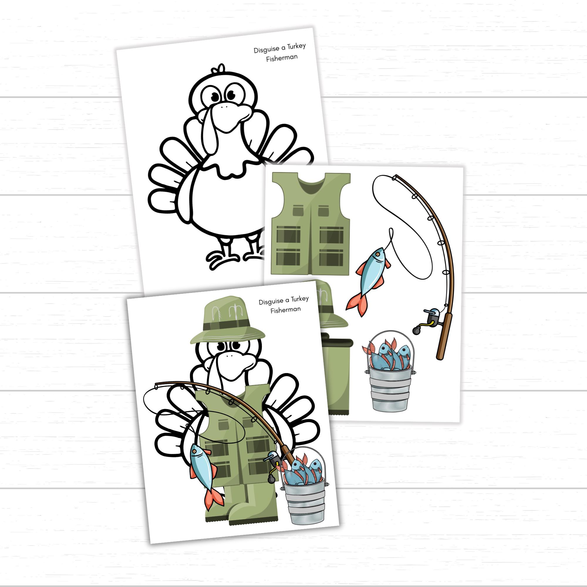 disguise a turkey fisherman, printable fishing turkey disguise