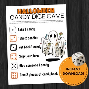 Halloween Candy Dice Game, Halloween Party Game for Kids, Classroom Game, Candy Game, Kids Games, Halloween Dice Game, Pass the Candy Game