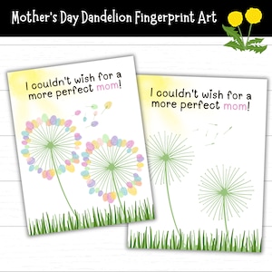 Dandelion Fingerprint Art, Mother&#39;s Day Keepsake, DIY Mother&#39;s Day Gift Idea, Heartfelt Keepsake, Fingerprint Craft for Kid, Printable Gift