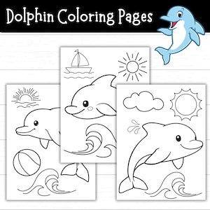 Printable Dolphin Coloring Pages for Kids, Ocean Animals Coloring Activity for Preschool and Kindergarten, Cute Dolphin Worksheets to Print