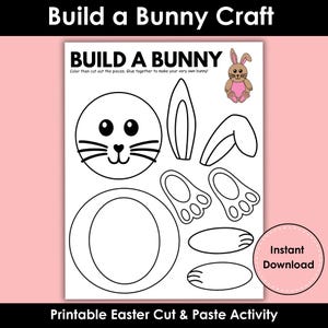 Build a Bunny Craft Printable, Easter Bunny Cut and Paste Activity, Spring Bunny Craft for Kids, Preschool Kindergarten Easter Craft, PDF