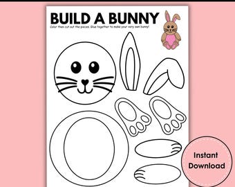Build a Bunny Craft Printable, Easter Bunny Cut and Paste Activity, Spring Bunny Craft for Kids, Preschool Kindergarten Easter Craft, PDF