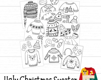 Ugly Christmas Sweater Coloring Pages, Ugly Christmas Sweater