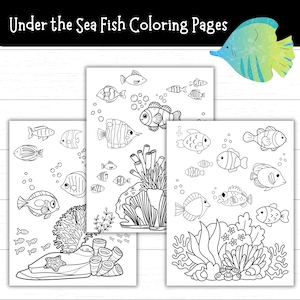 Printable Under the Sea Fish Coloring Pages, Tropical Fish Coloring Sheets, Ocean Themed Unit, Aquarium Activity, Summer Fish Craft, Digital