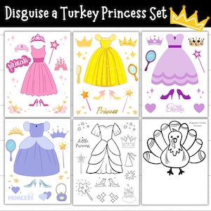 Disguise a Turkey Princess, Printable Princess Outfits, Turkey in Disguise Project, Thanksgiving Activity, Turkey Project Idea, November