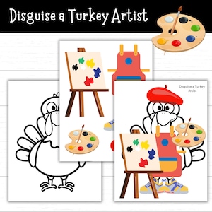 Disguise a Turkey Artist, Artist Turkey, Printable Outfit, Turkey in Disguise Idea, Thanksgiving Activity, Printable Turkey Project, Painter