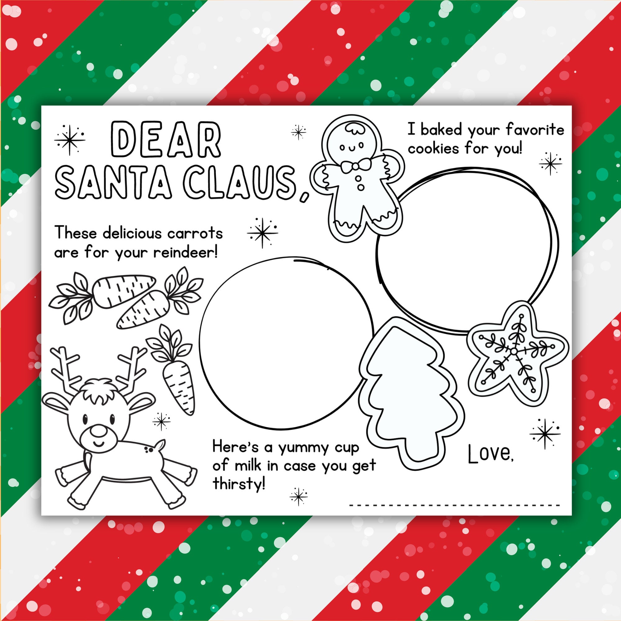 Milk and Cookies for Santa Printable Placemat, Printable Christmas Placemat for Kids, Holiday ...