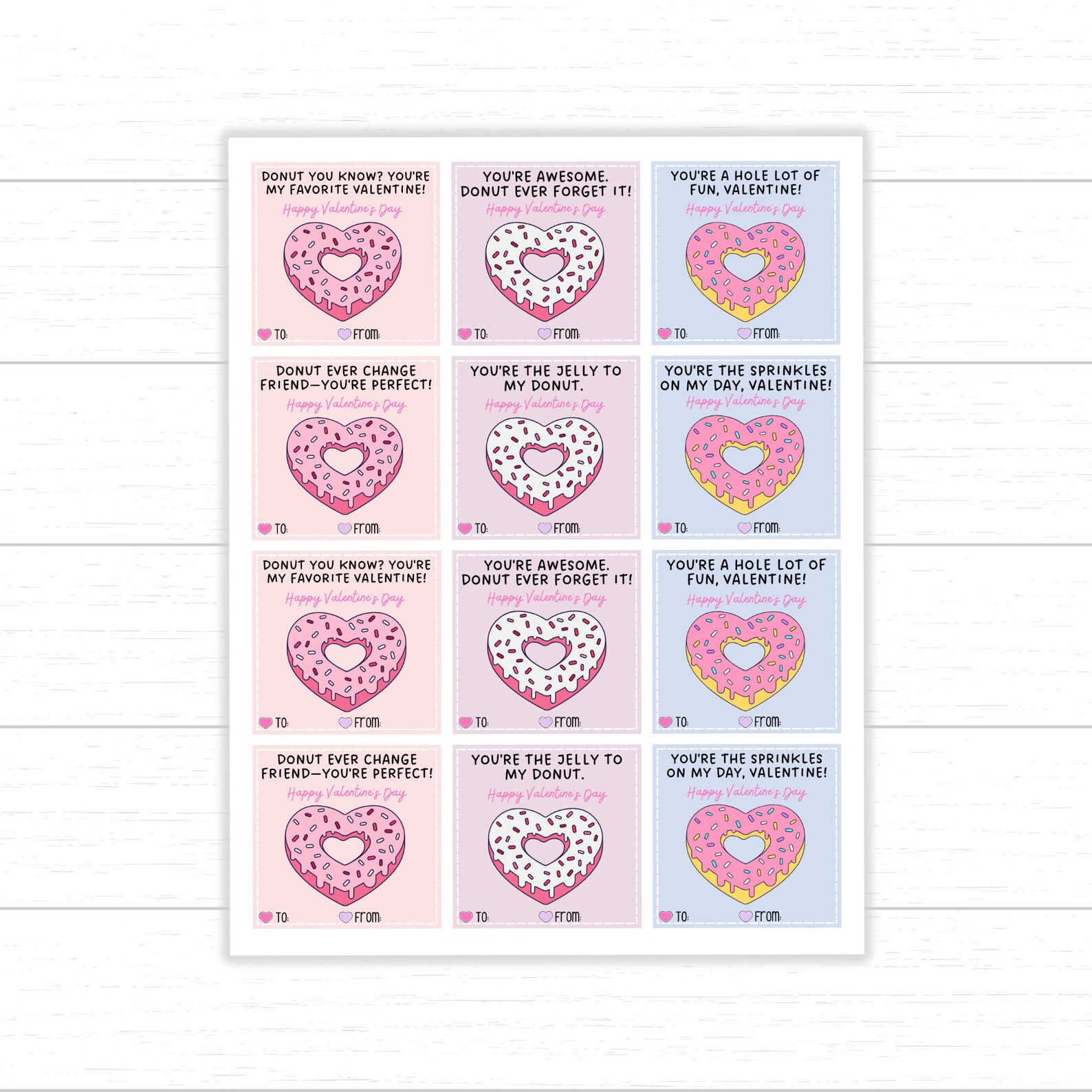 Donut Valentine's Day Cards, Donut Valentines, Printable Donut Valentine Cards, Donut Printables ...