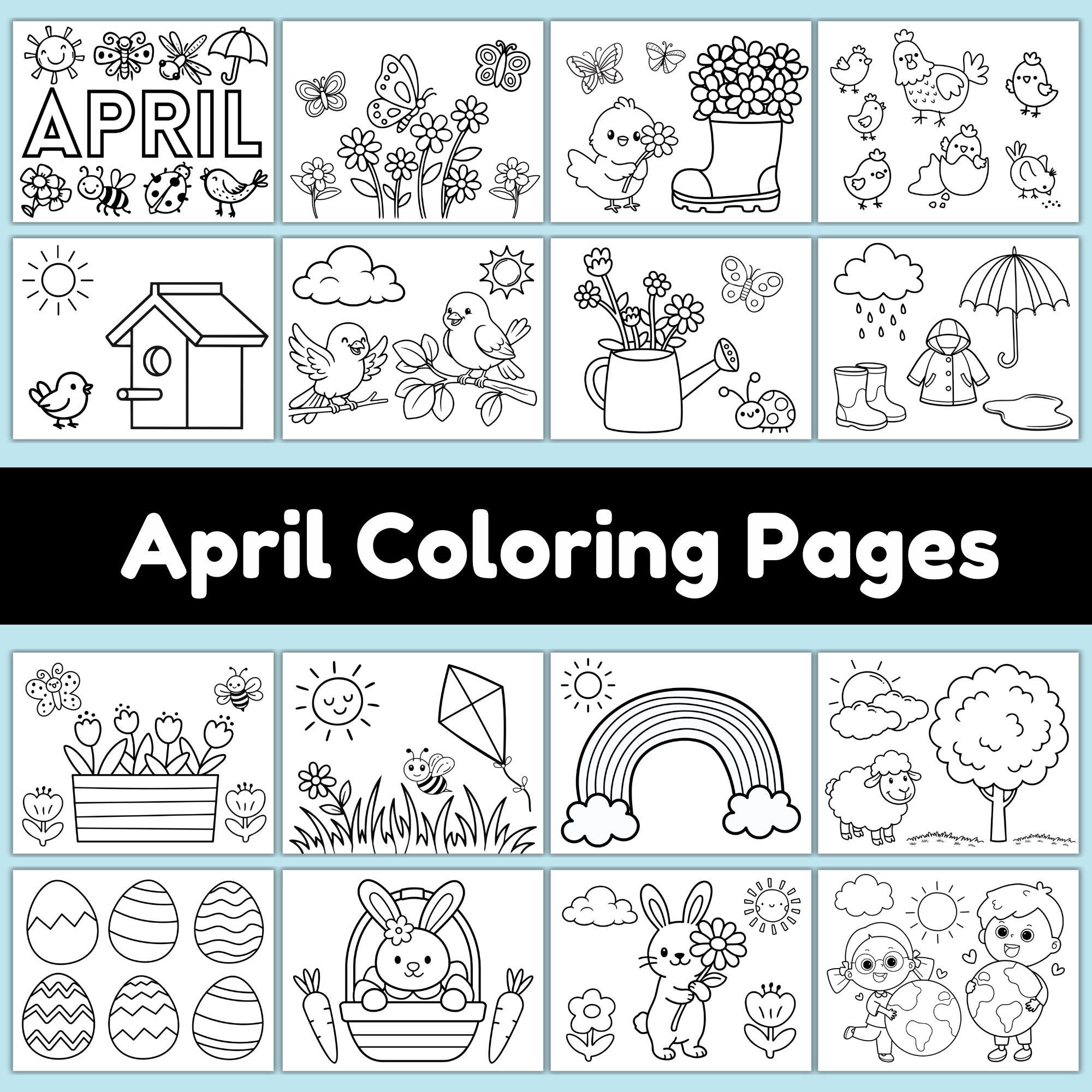 April Coloring Pages for Kids Printable | Spring Coloring Sheets ...