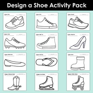Designen Sie einen Schuh Printable Pack, Sneaker, Klampe, High Top, High Heel, Ballerinas, Flip Flop, Stiefel, Schlittschuhe & Rollschuhe, Kinderaktivität