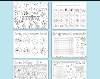Spring Activity Pack Printable | Kids Games, Word Search, Coloring Pages, Preschool & Elementary Spring Worksheets | Digital Download | PDF