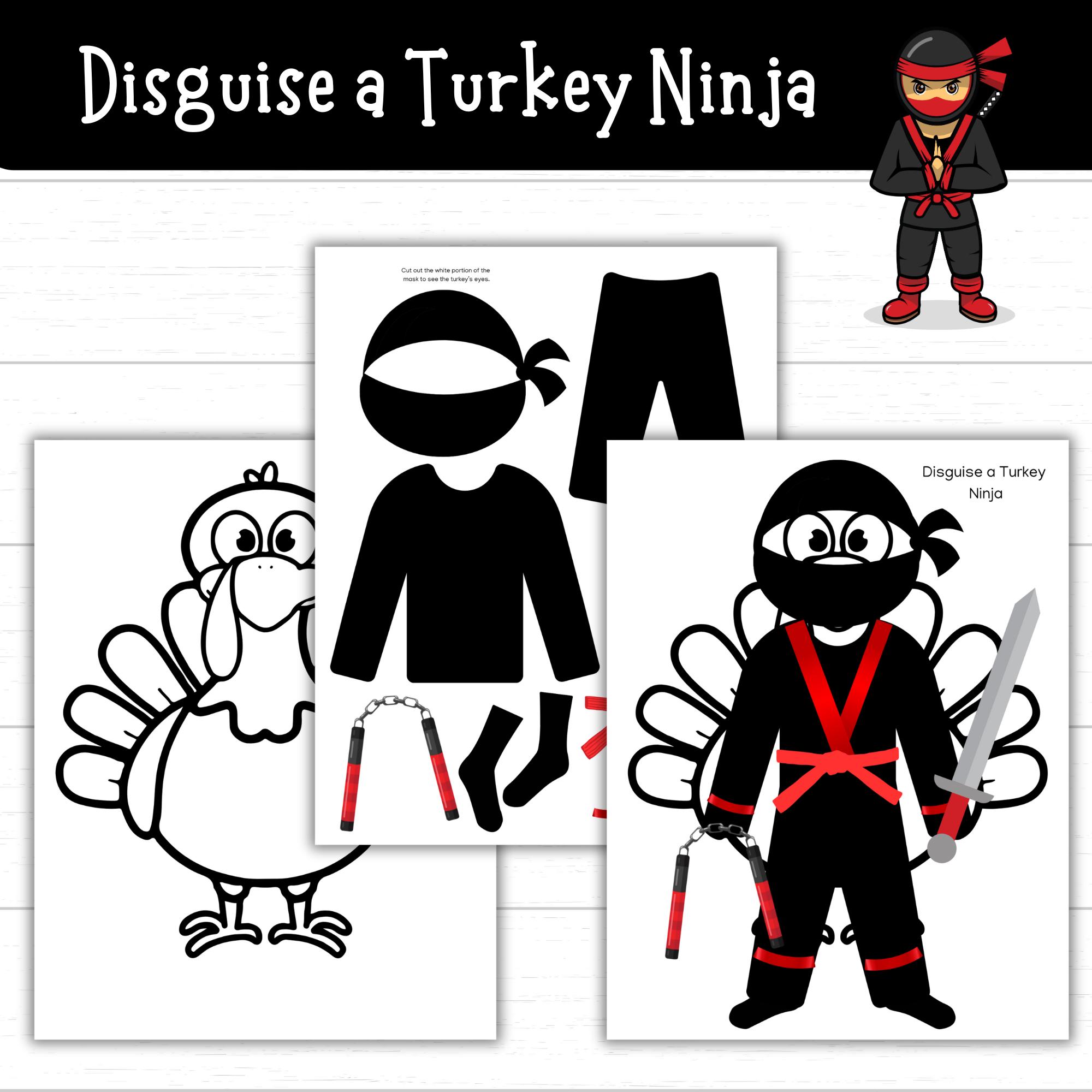 disguise a turkey ninja printable, ninja turkey craft for kids